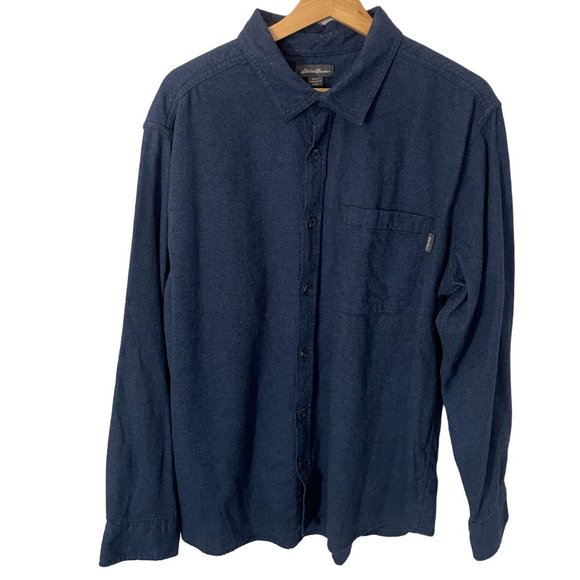 Eddie Bauer Long Sleeve Heavy Flannel Check Shirt, Men's Size L cotton Navy blue Vintage Second Hand